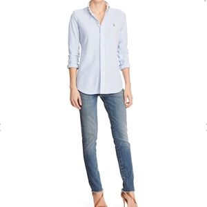 RALPH LAUREN Blue Striped Knit Oxford Shirt